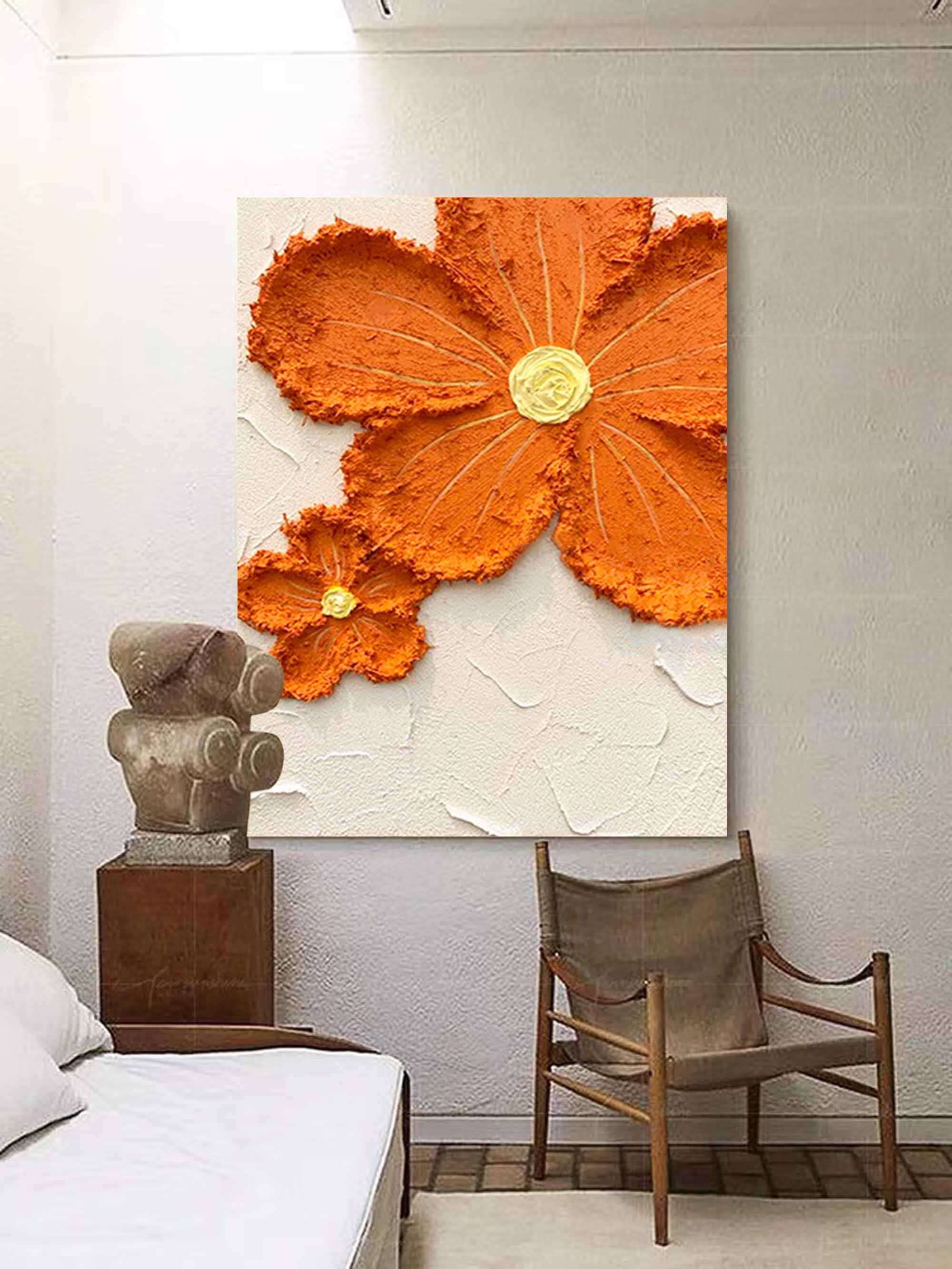 Textured Floral Art in Orange Hues