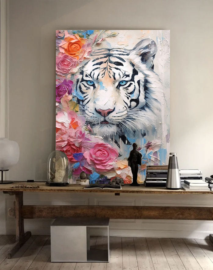 White Tiger with Blossoms