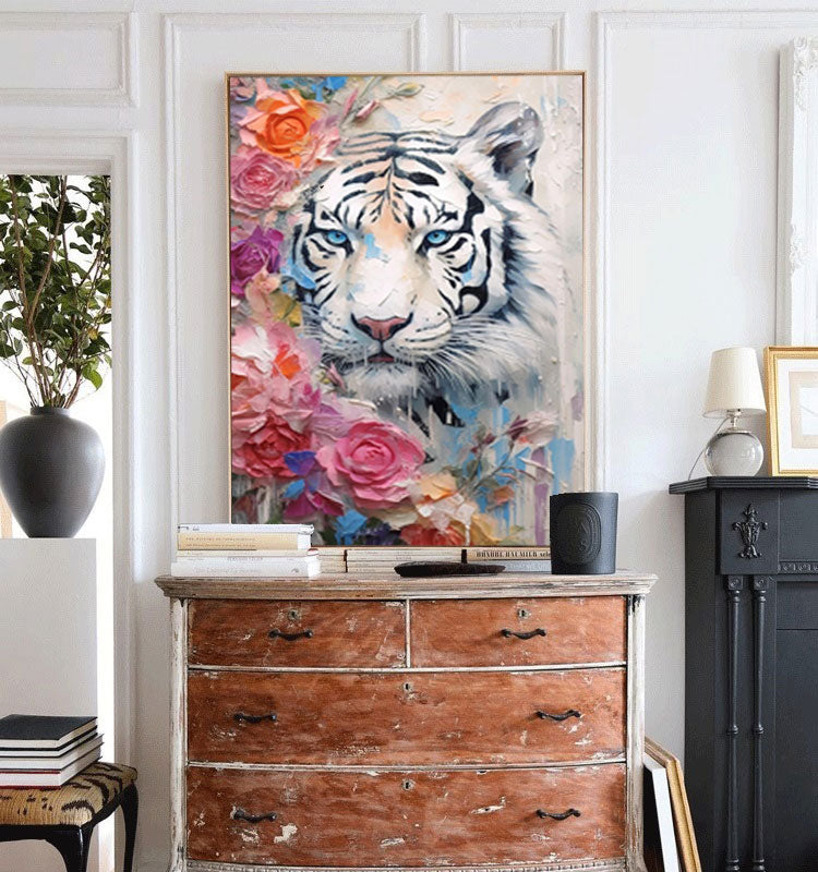 White Tiger with Blossoms