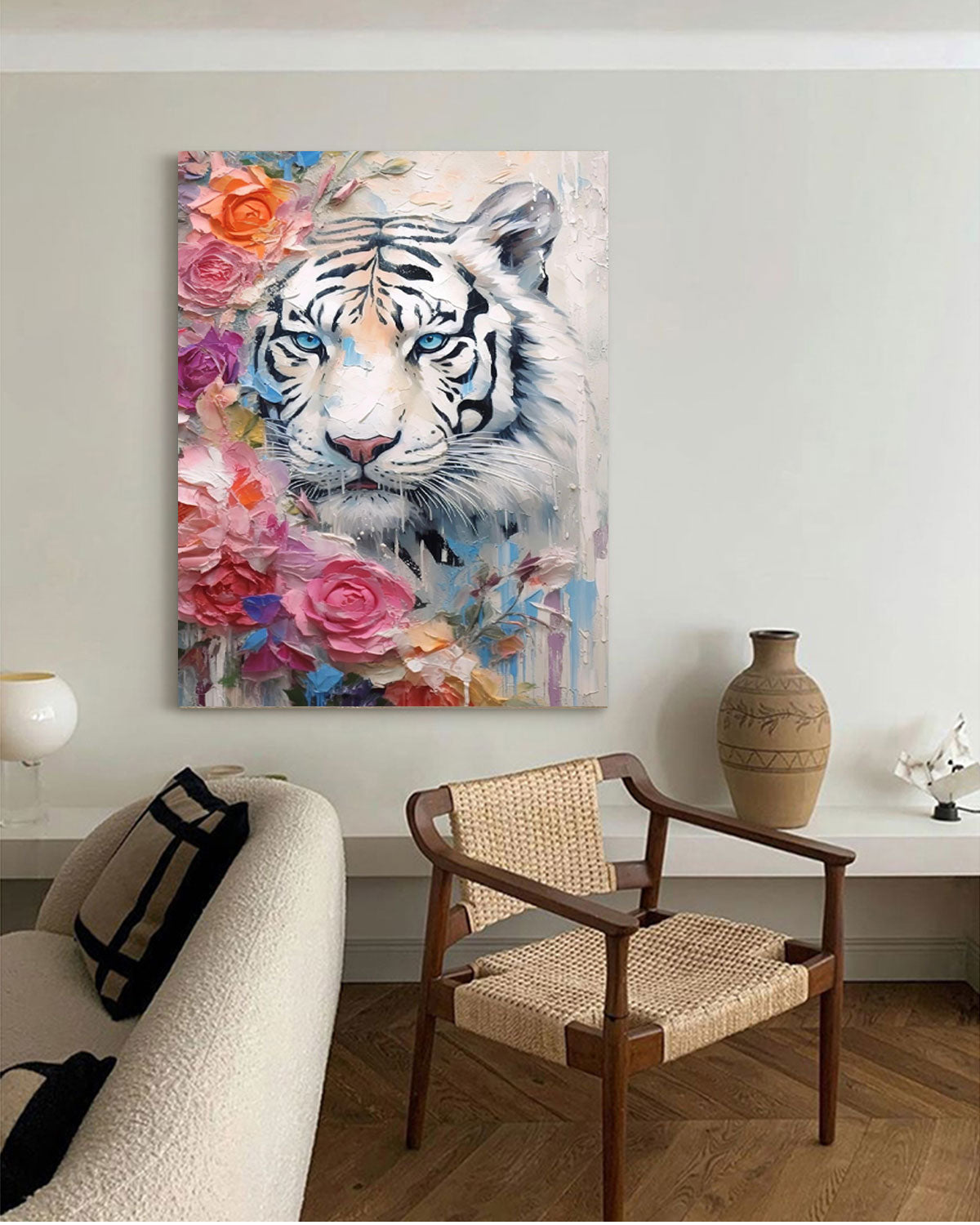 White Tiger with Blossoms