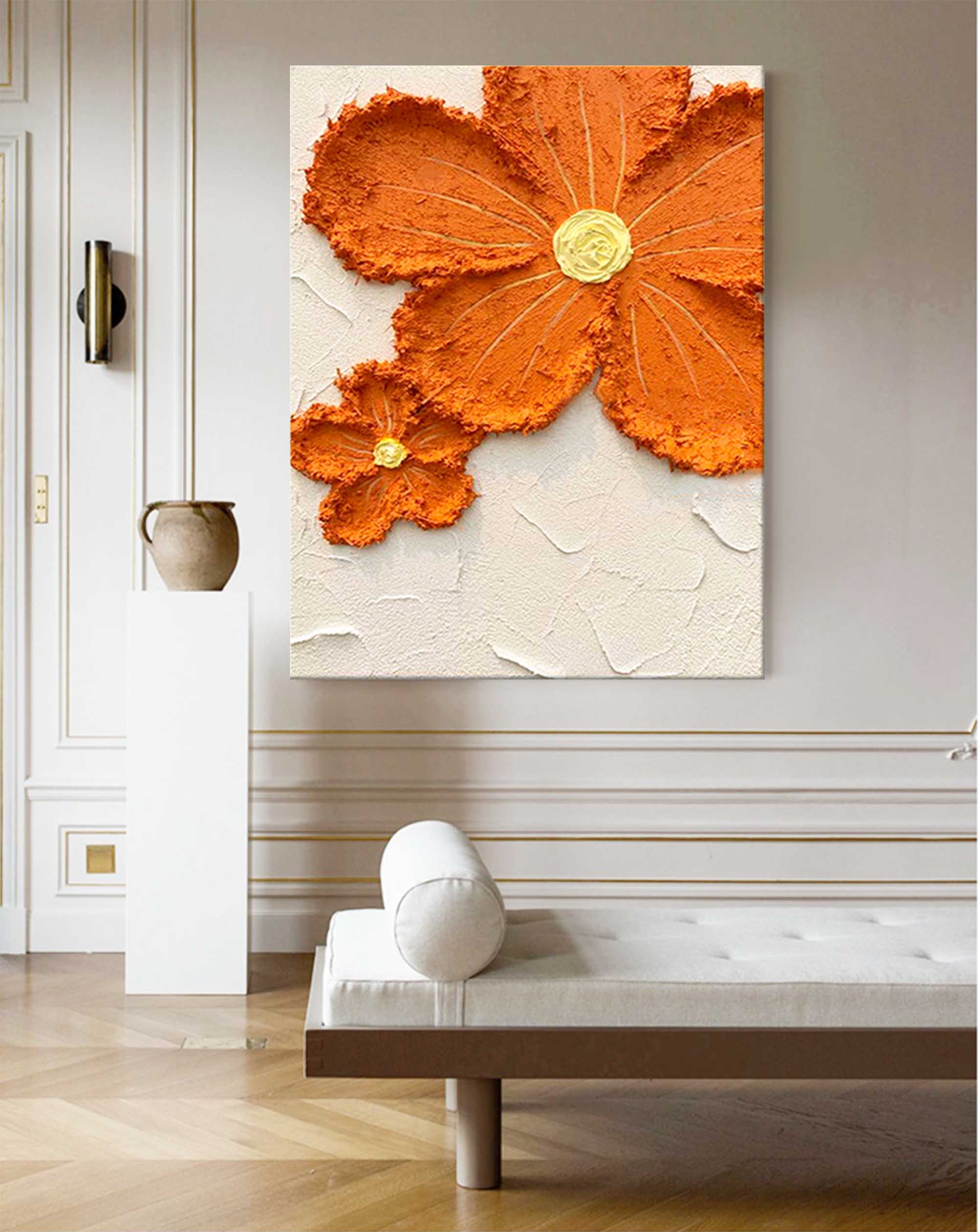 Textured Floral Art in Orange Hues