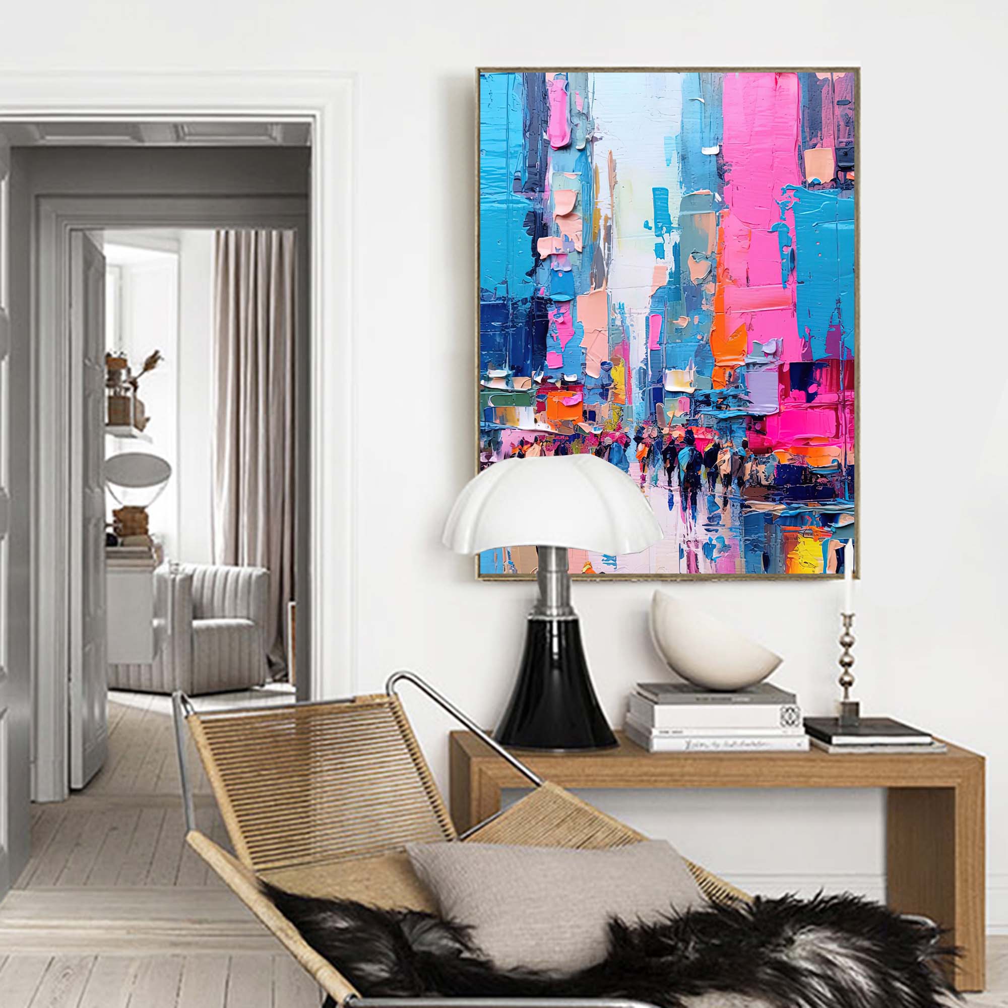 Vibrant City Life Oil Painting