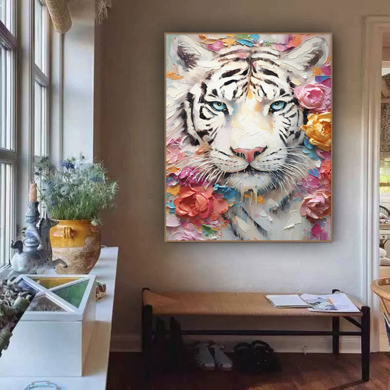 Enchanted Grace: White Tiger and Blossoms