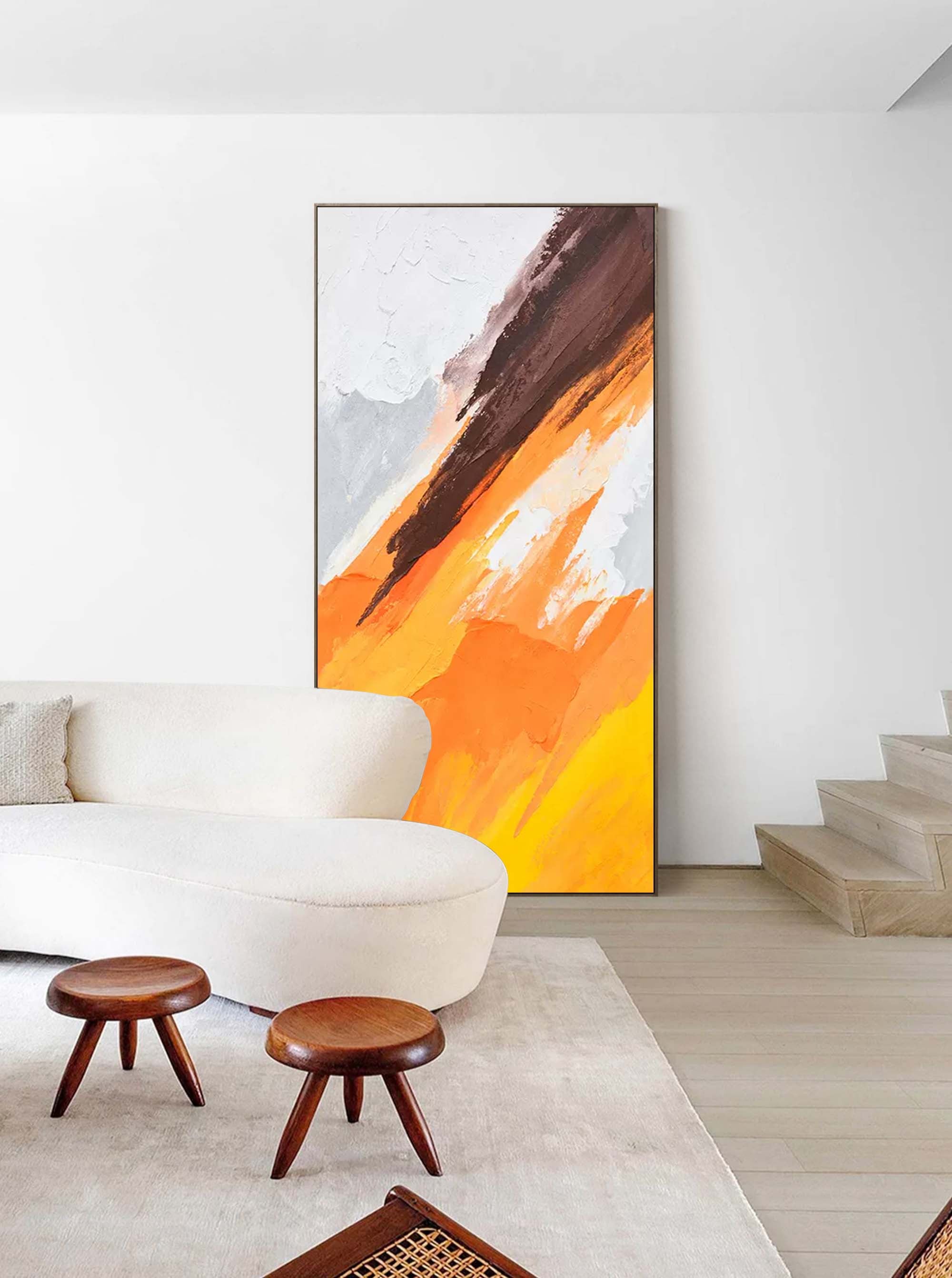 Dynamic Orange and Brown Abstract Art