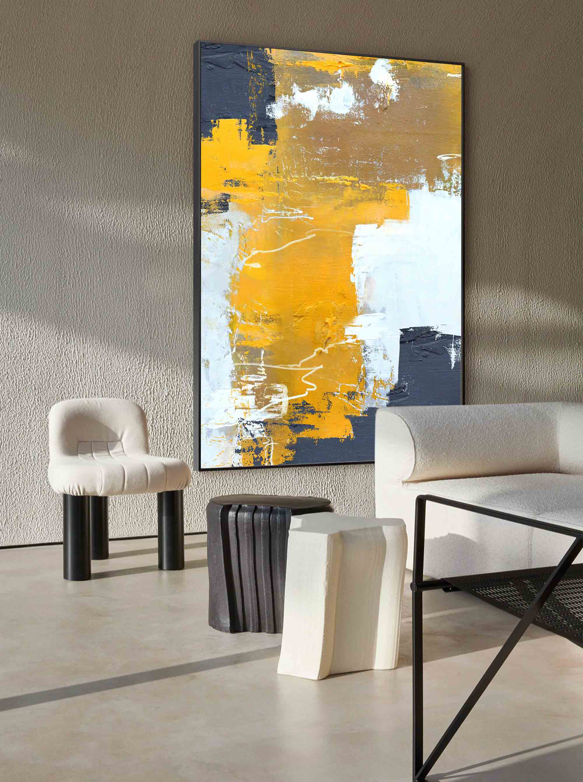 Golden Beige Abstract Canvas Art