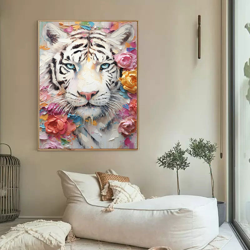 Enchanted Grace: White Tiger and Blossoms