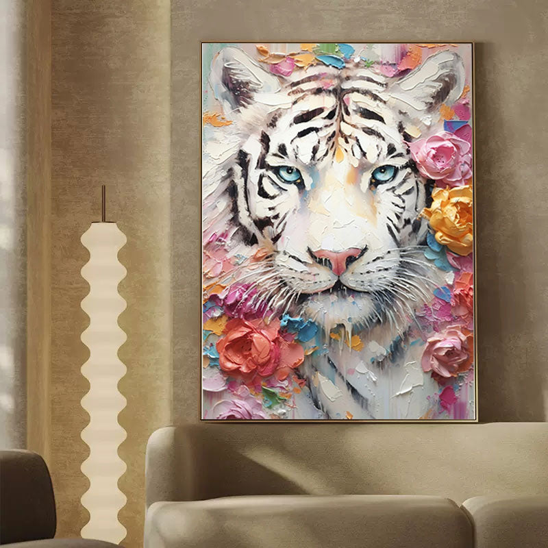 Enchanted Grace: White Tiger and Blossoms