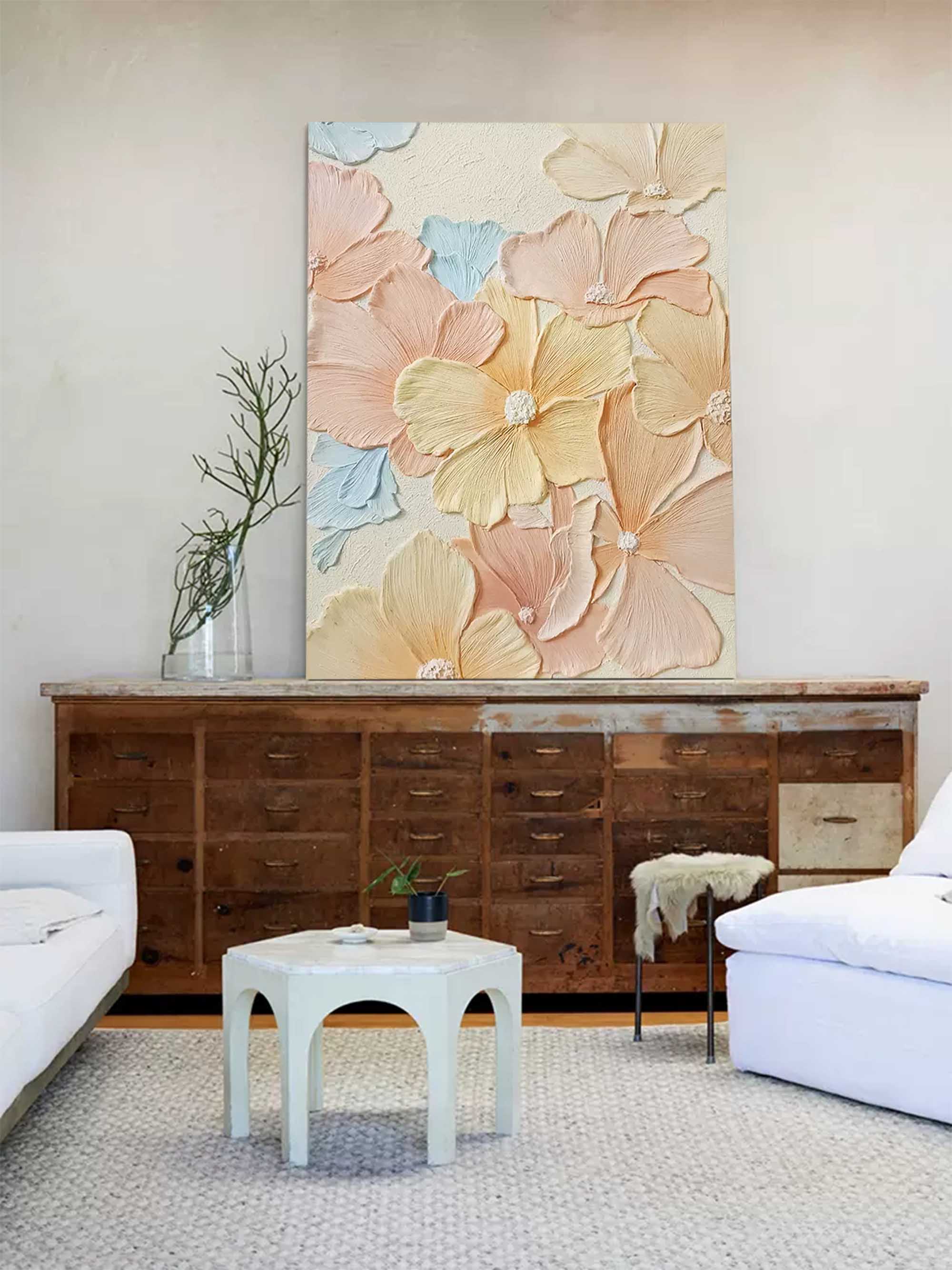 Pastel Floral Textured Canvas Art