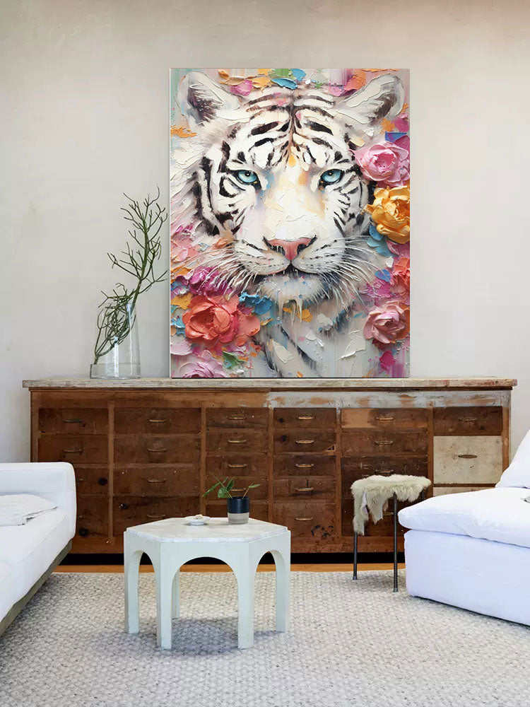 Enchanted Grace: White Tiger and Blossoms