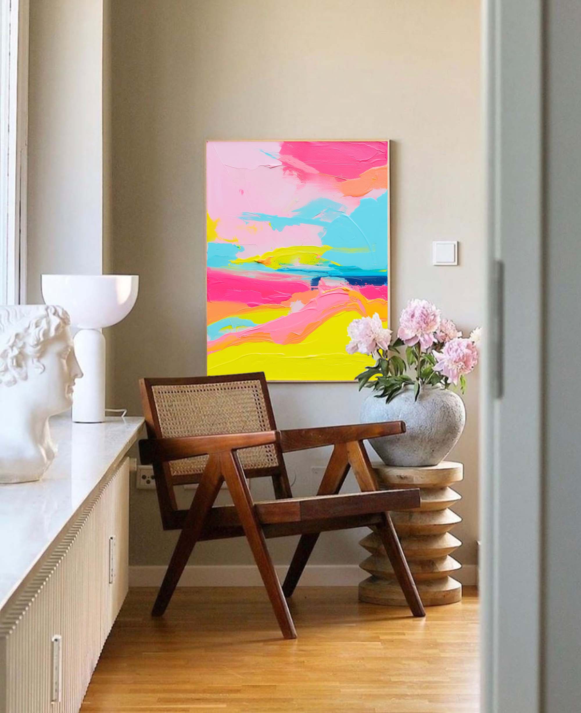 Neon Horizon Abstract Canvas