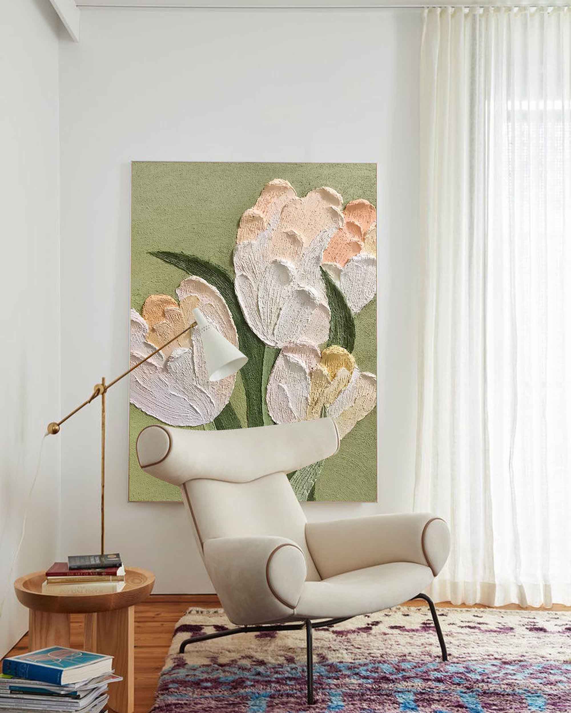 White Tulip Textured Canvas Art