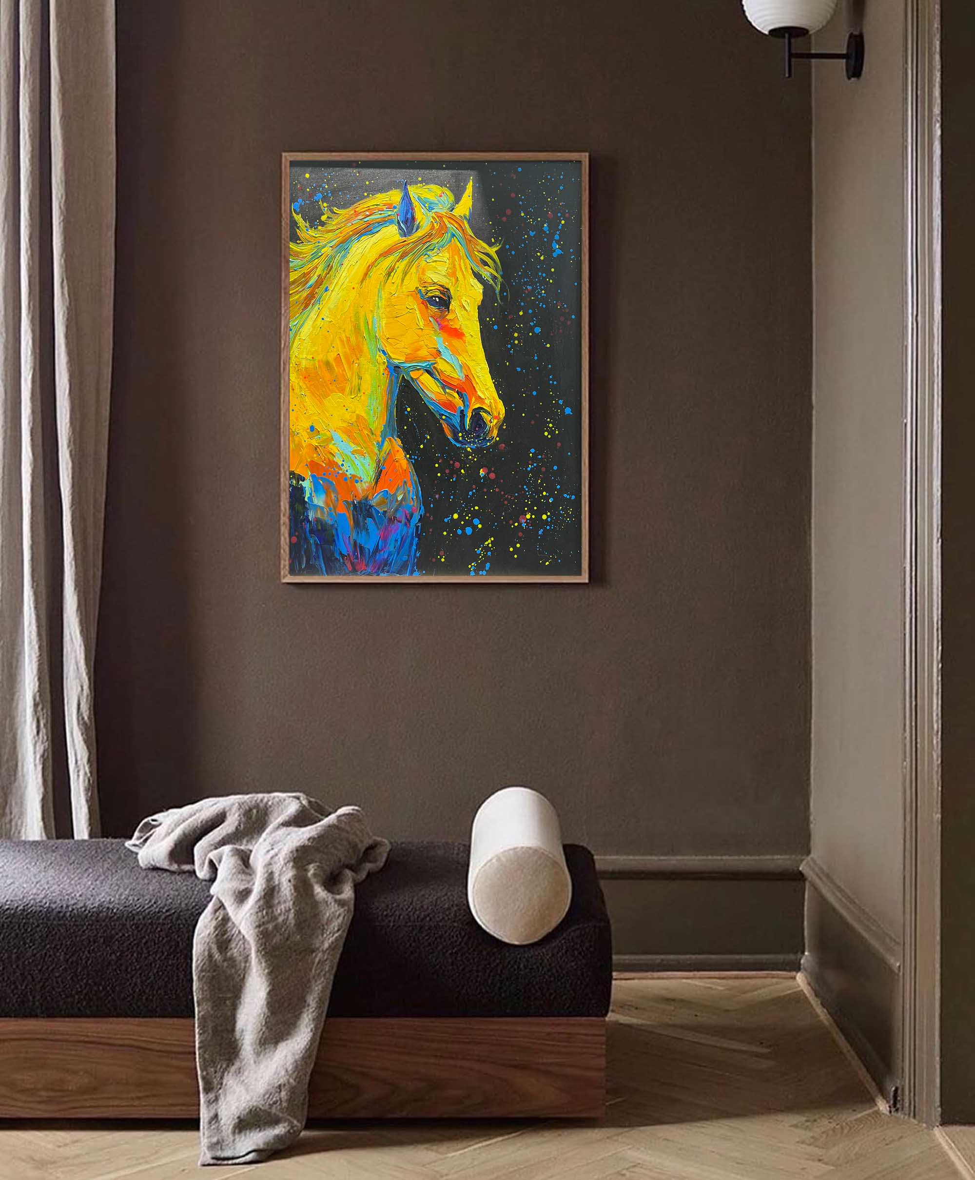 Vibrant Neon Horse in Cosmic Colors