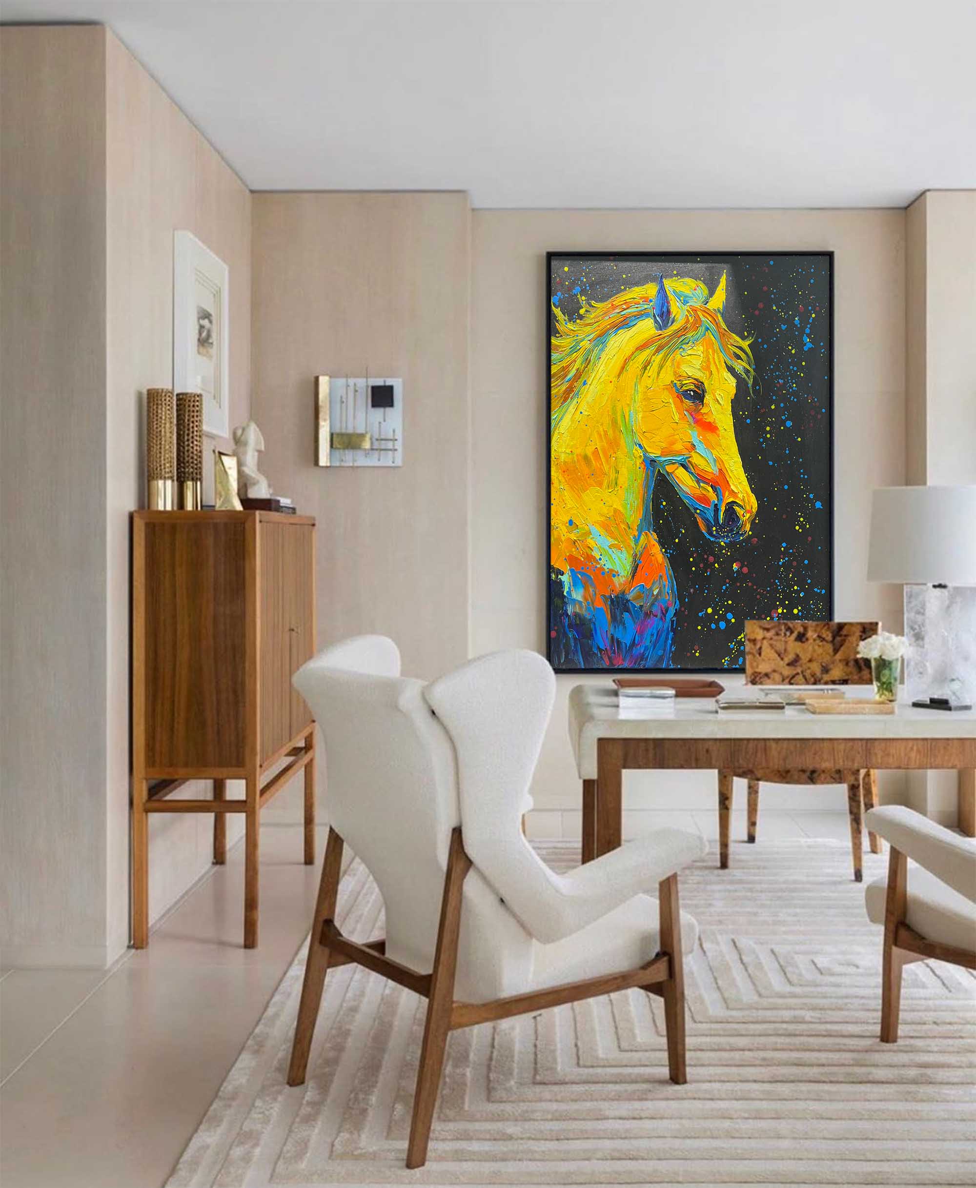 Vibrant Neon Horse in Cosmic Colors
