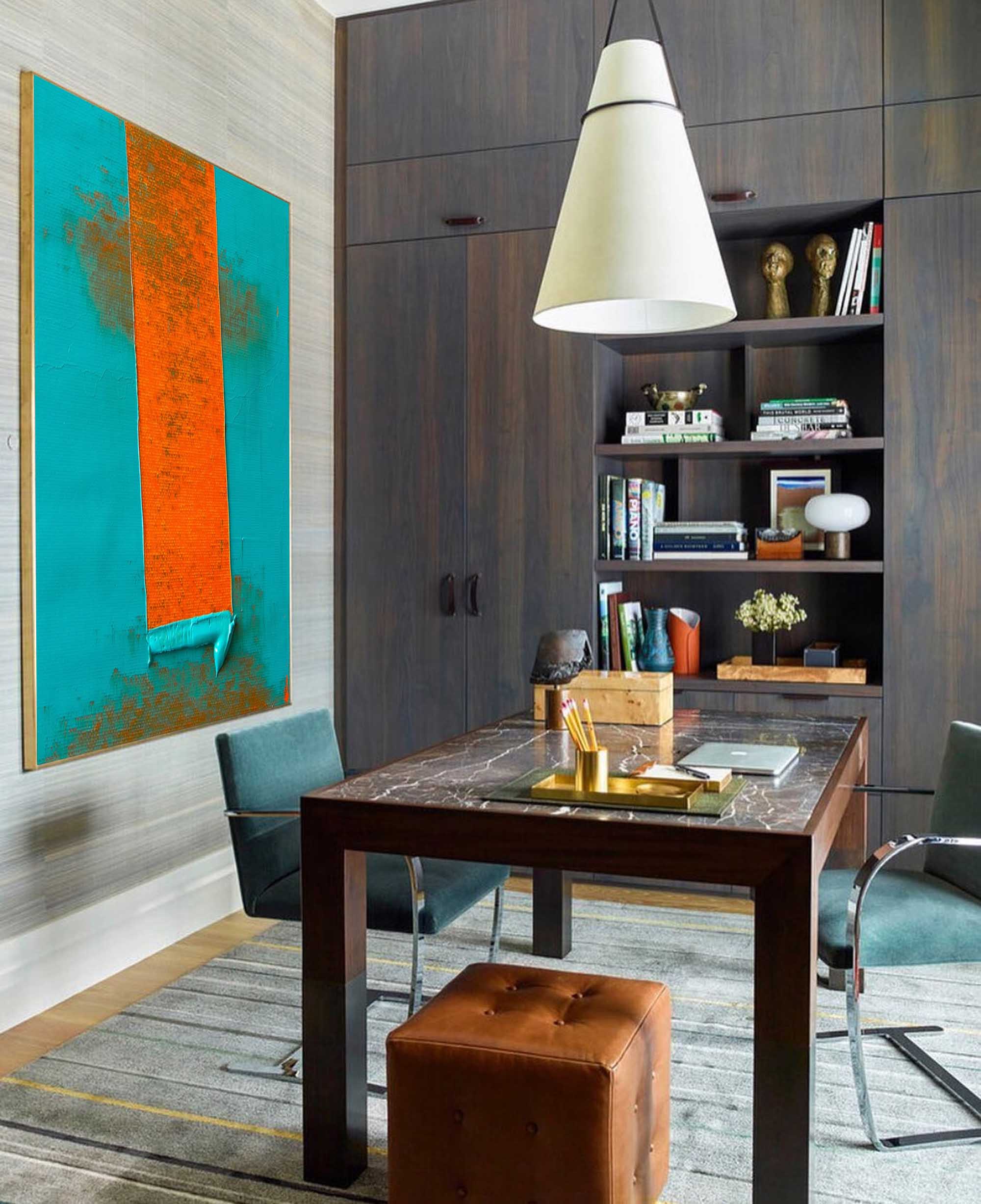 Bold Orange on Teal Canvas