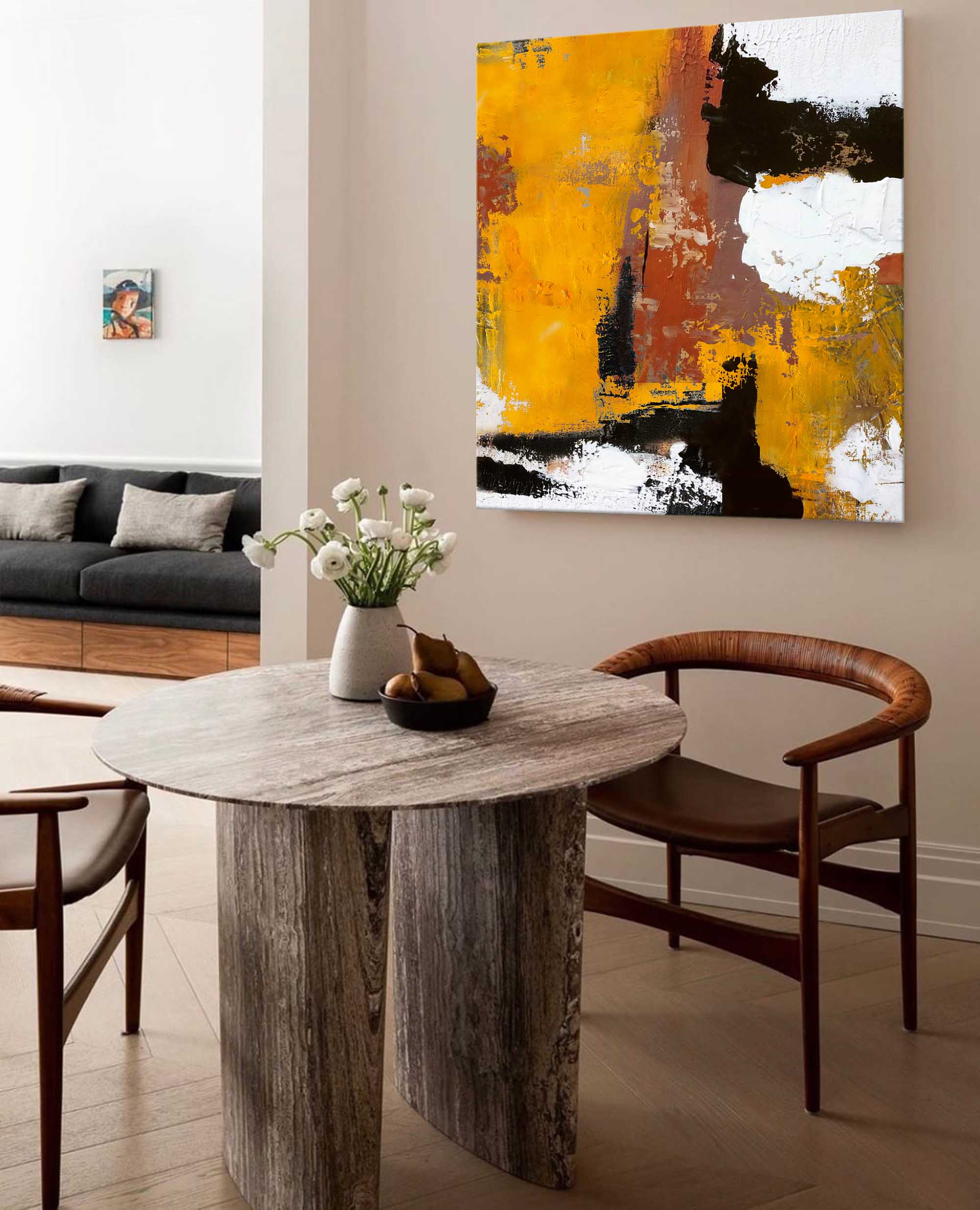 Textured Amber Abstract Wall Art