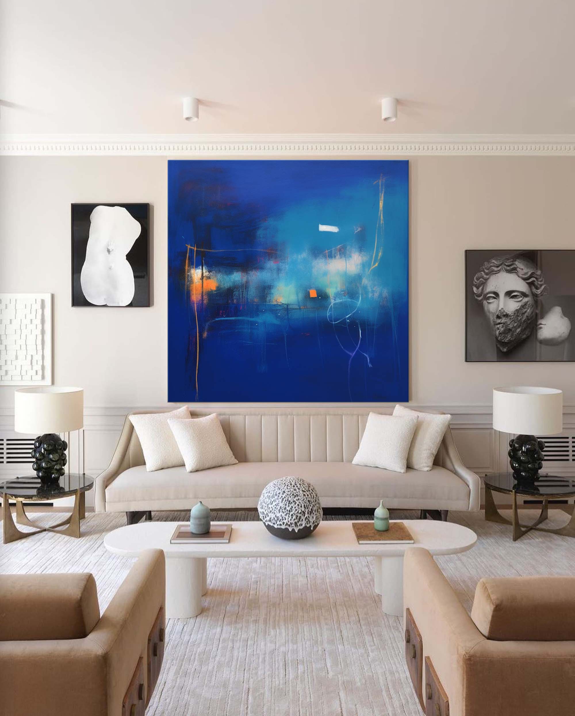 Deep Blue Abstract Horizon Art