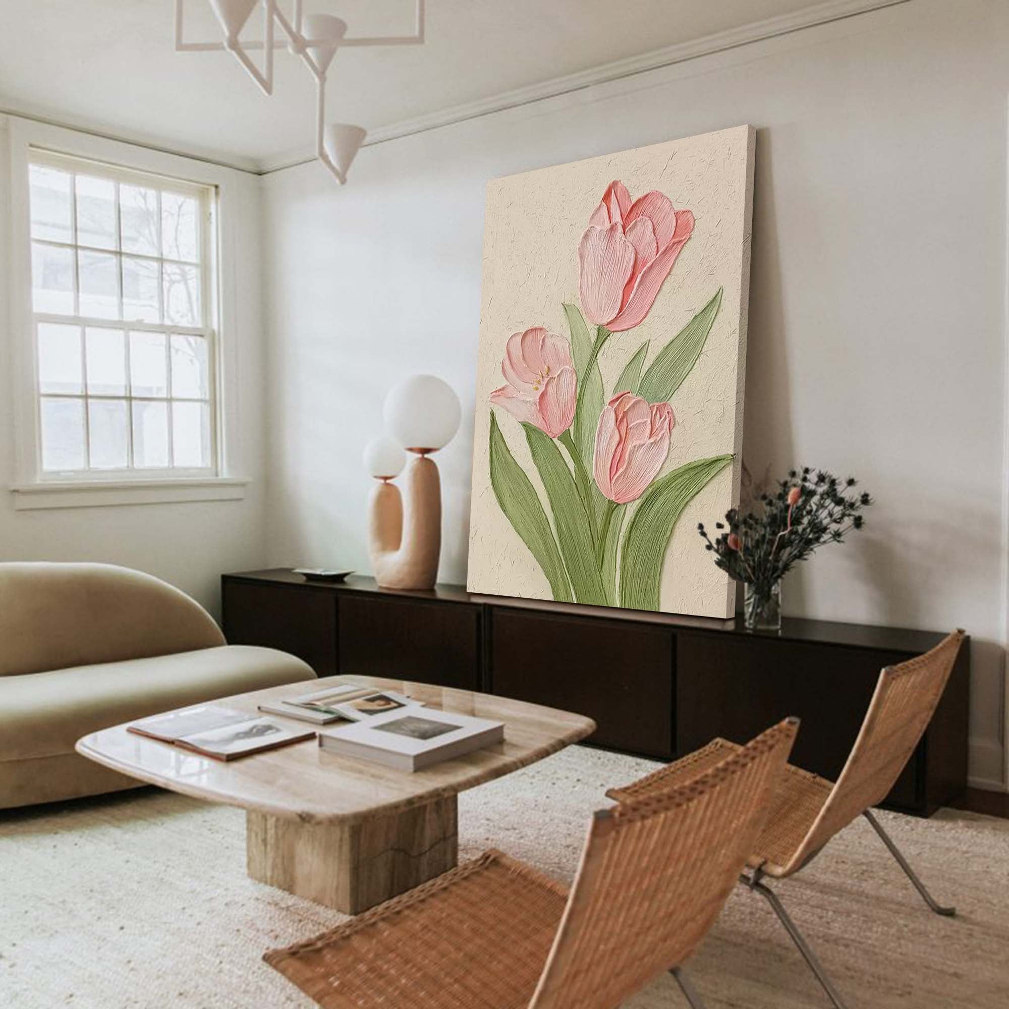 Pink Tulip Textured Canvas Art