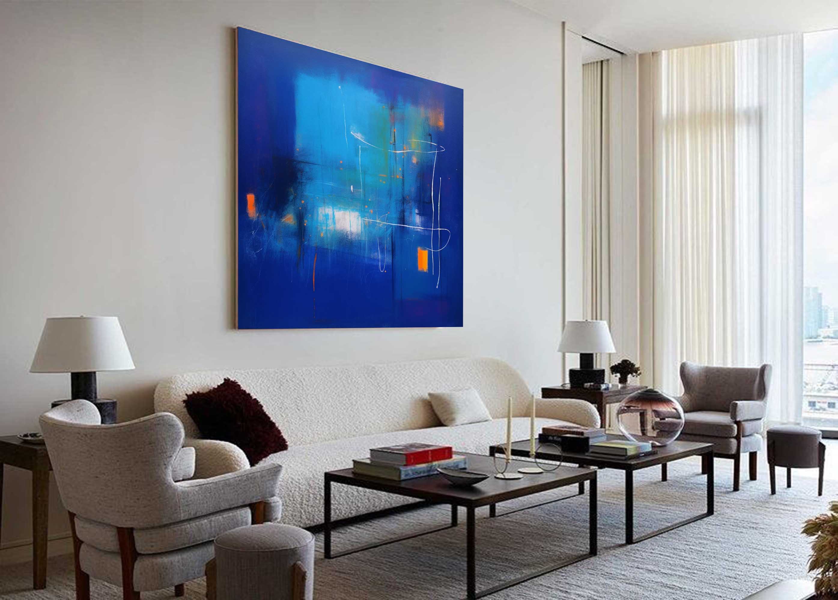Abstract Neon Blue Horizon Art