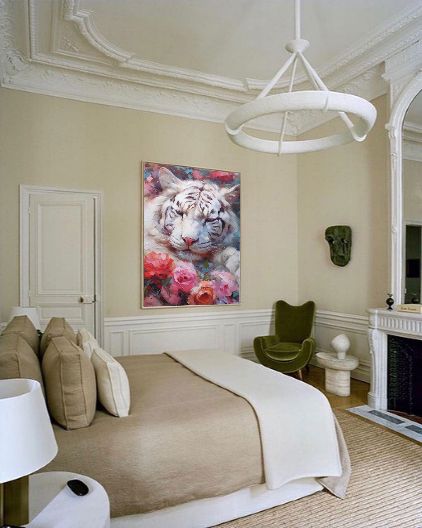 White Tiger in Blooming Roses