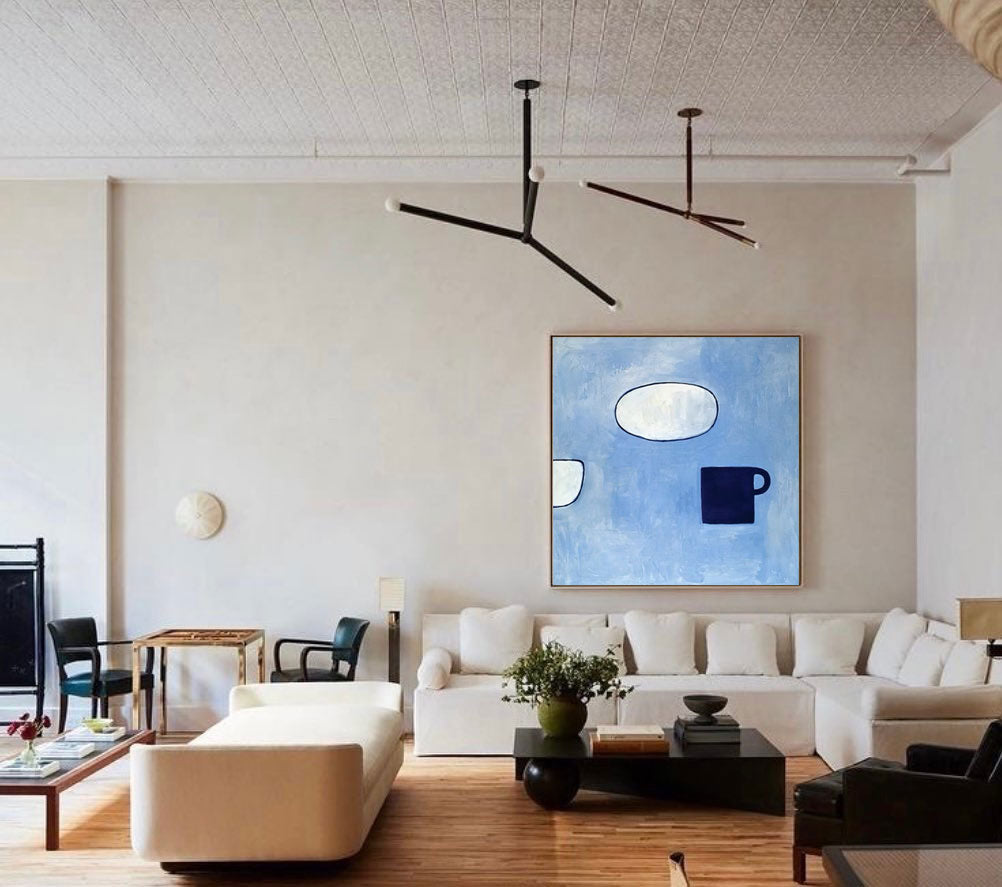 Minimalist Blue Abstract Still Life Oil Painting