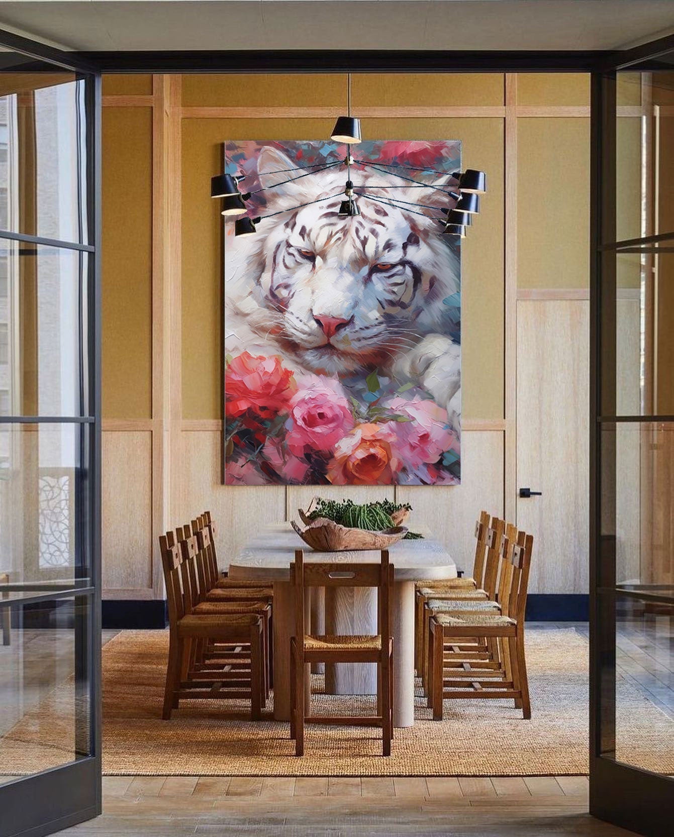White Tiger in Blooming Roses