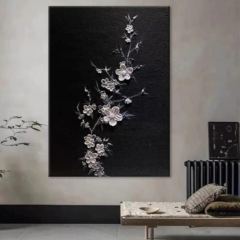 Monochrome Magic: Custom Black and White Floral Oil Paintings for the Modern Home