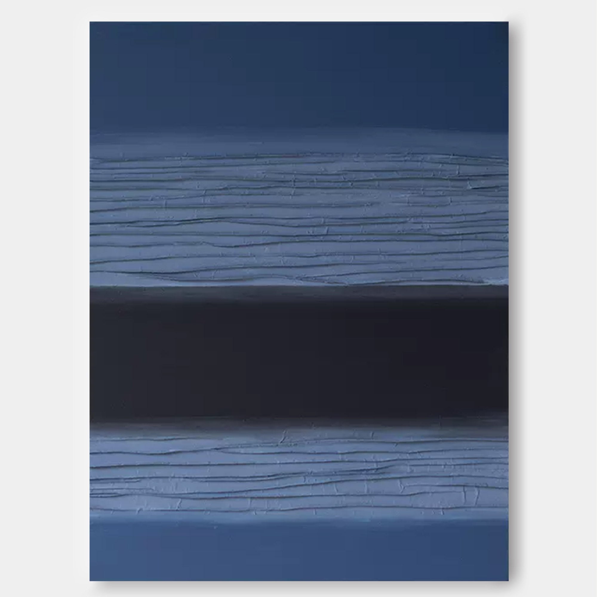 Modern Blue and Black Minimalist Oil Painting – Textured Abstract Art