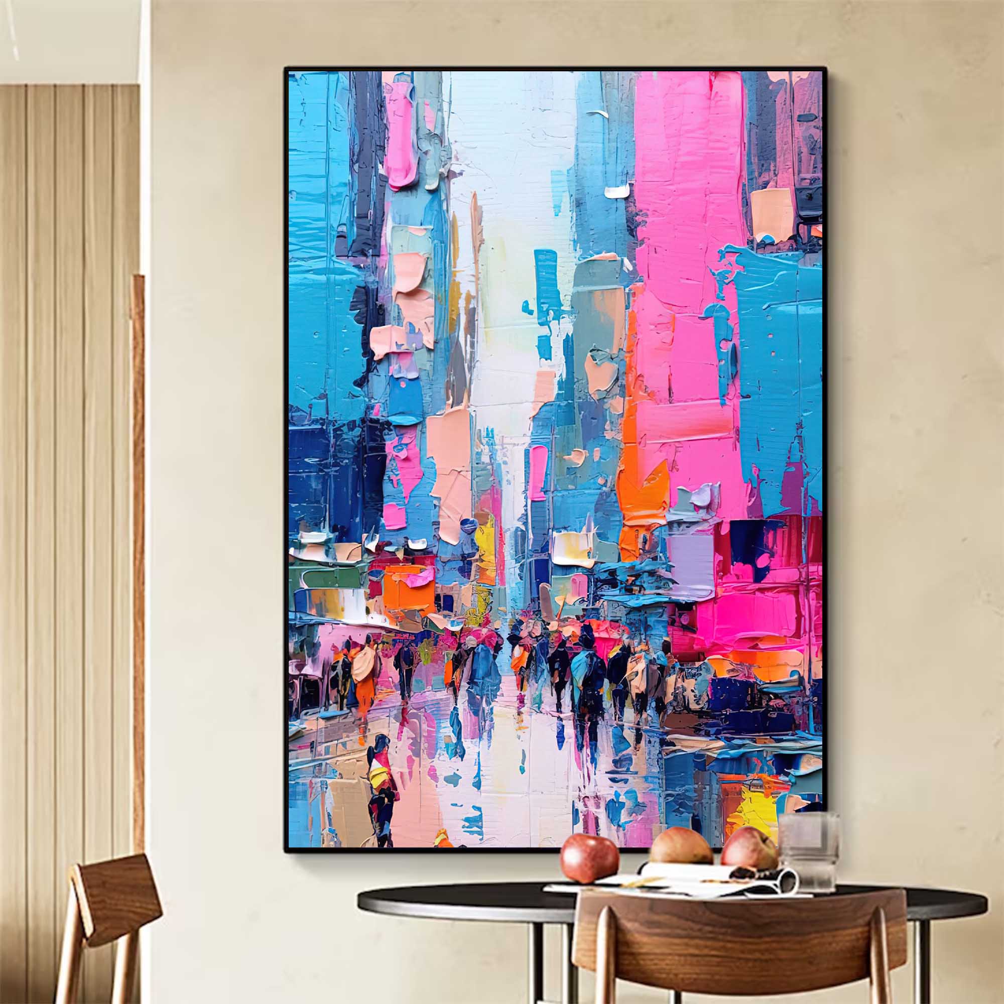 Vibrant City Life Oil Painting