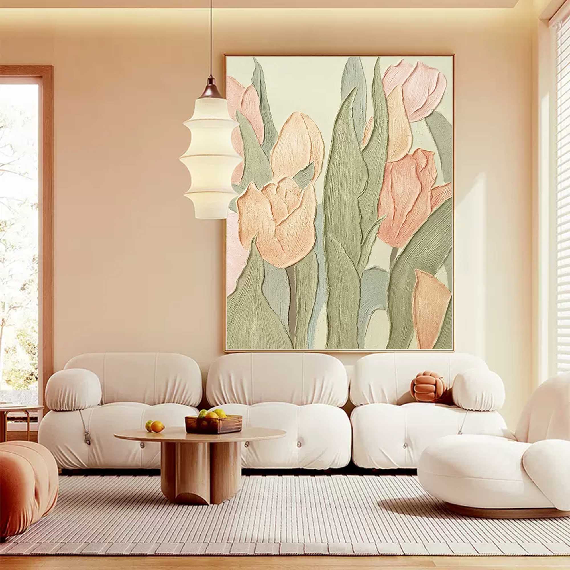 Pastel Tulip Textured Canvas Art