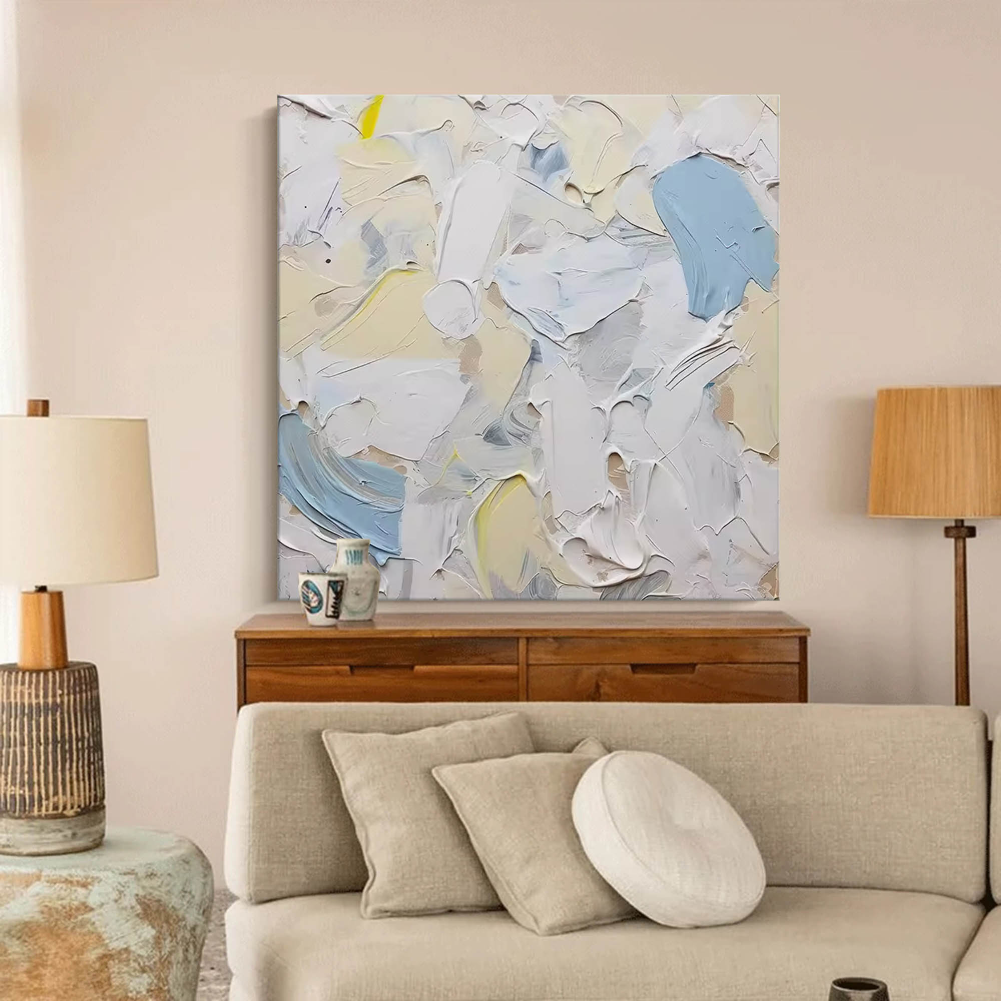 Textured Blue and White Abstract Art
