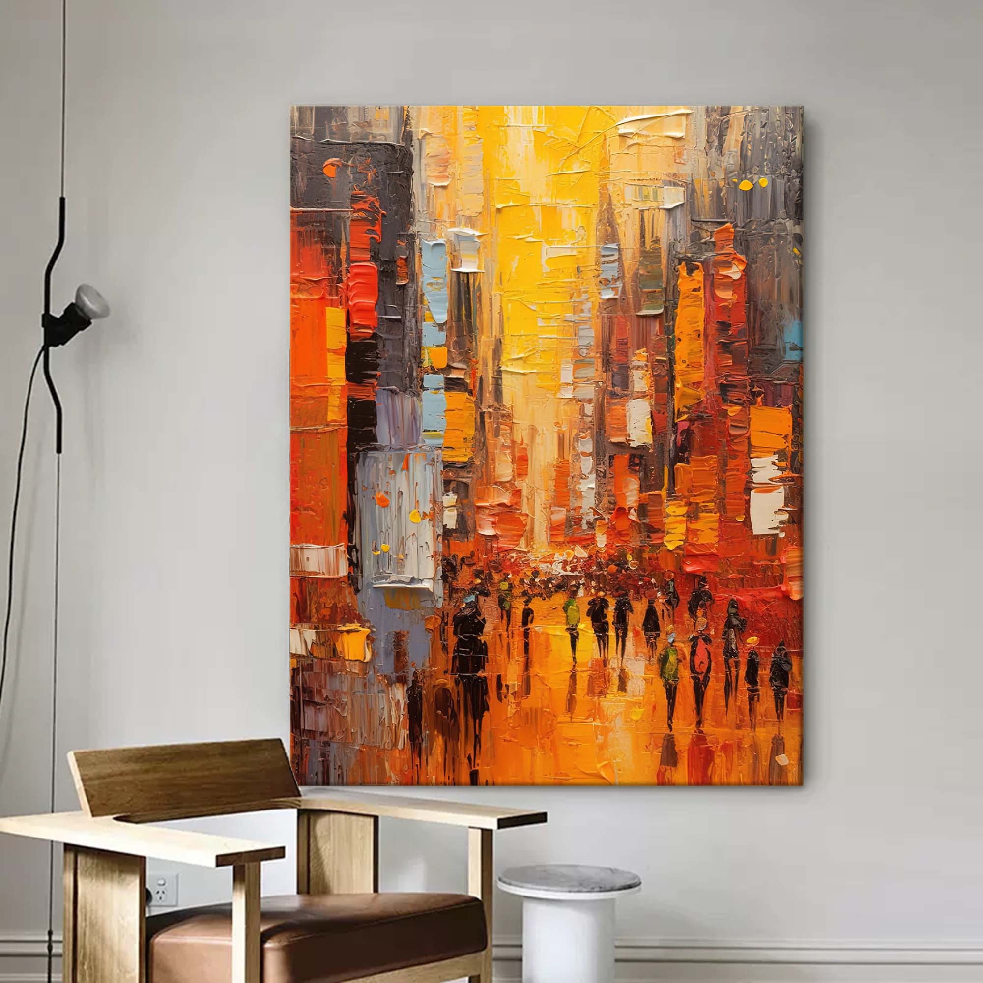 Nighttime City Walk Oil Painting