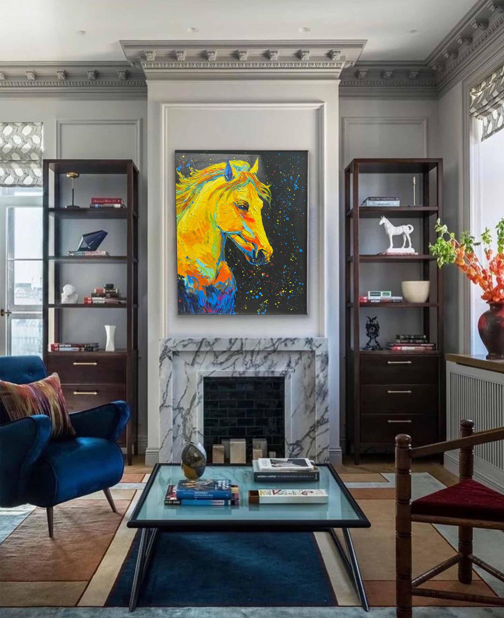 Vibrant Neon Horse in Cosmic Colors
