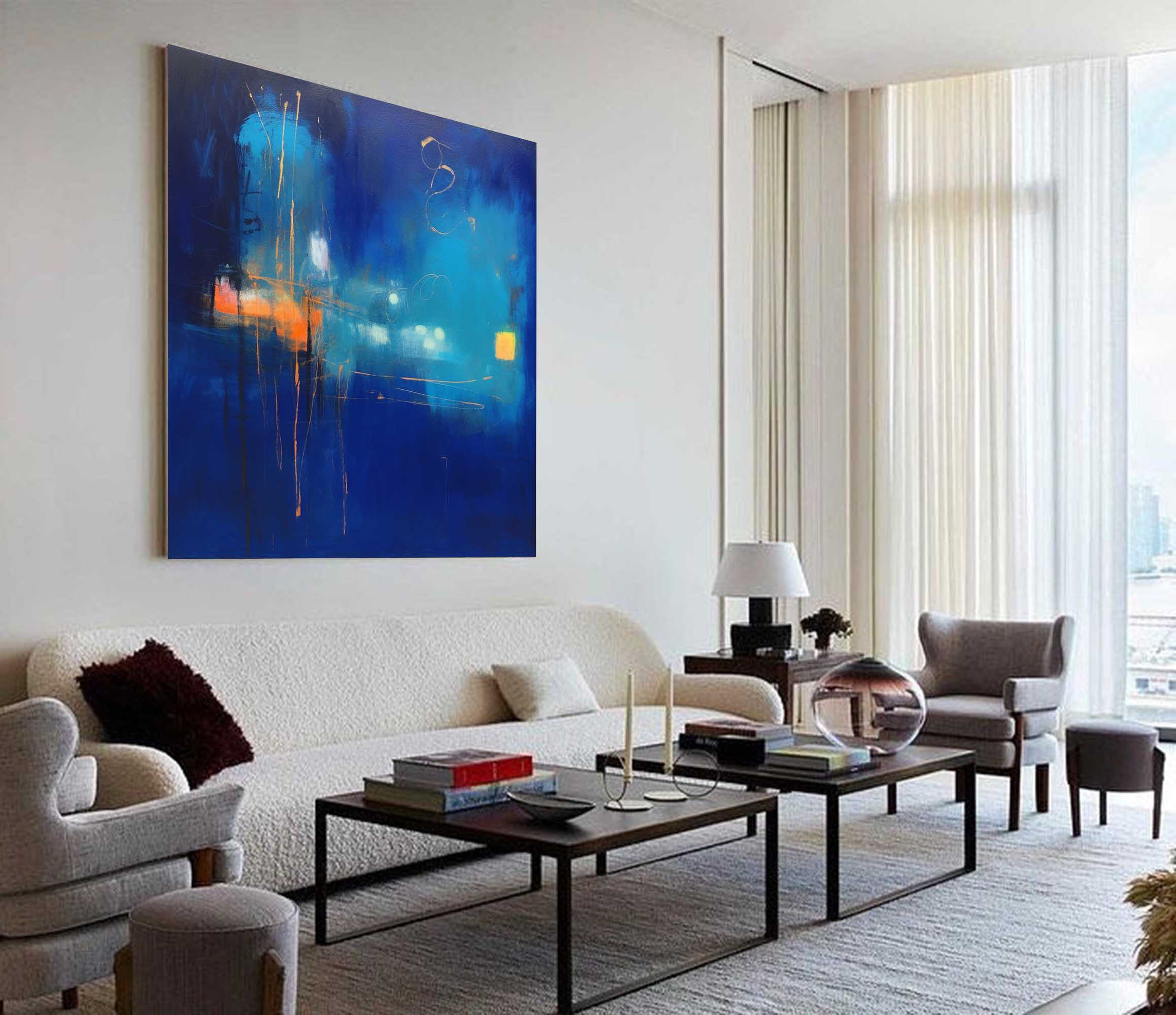 Nocturnal Blue Abstract Cityscape