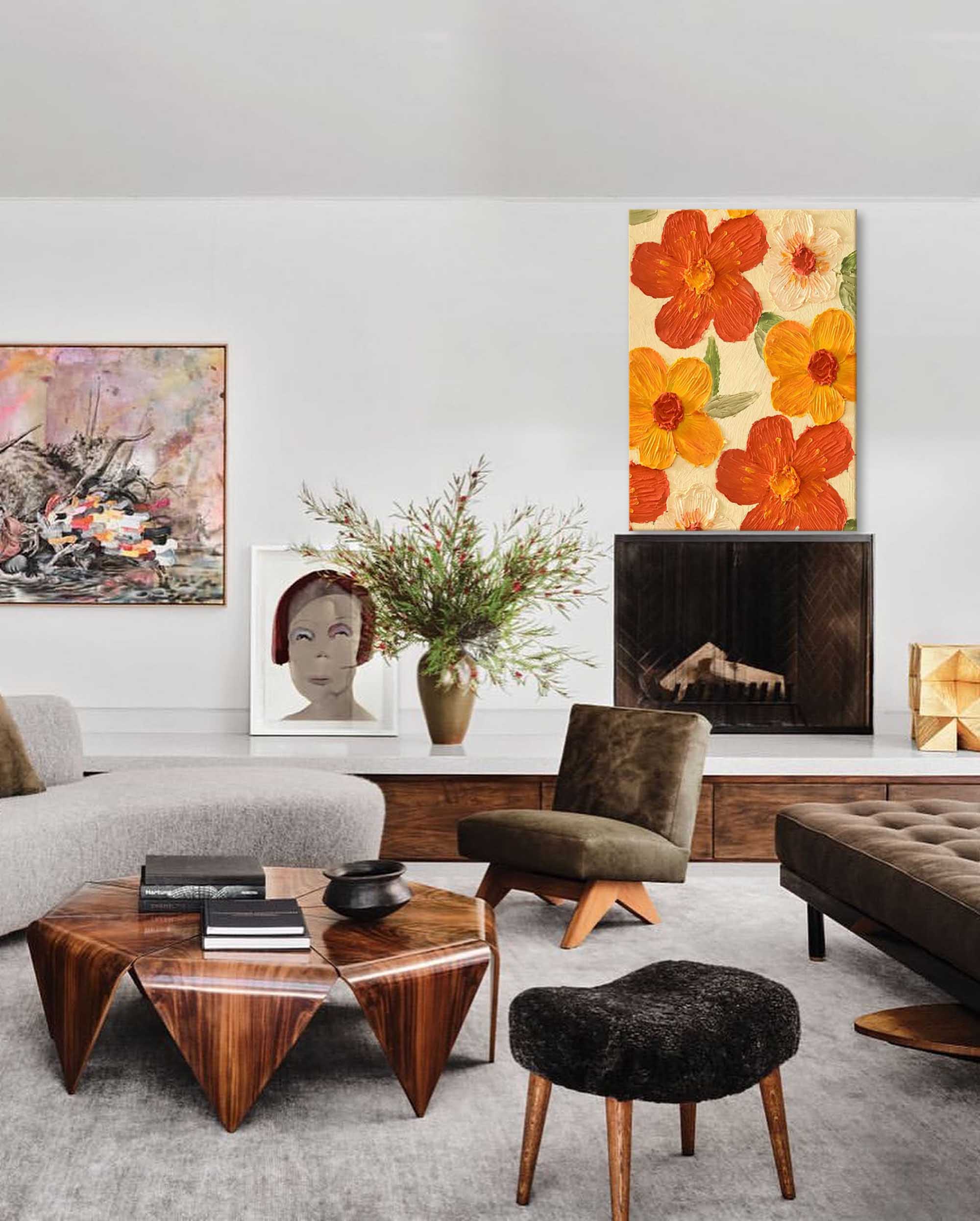 Vibrant Orange and Yellow Floral Art
