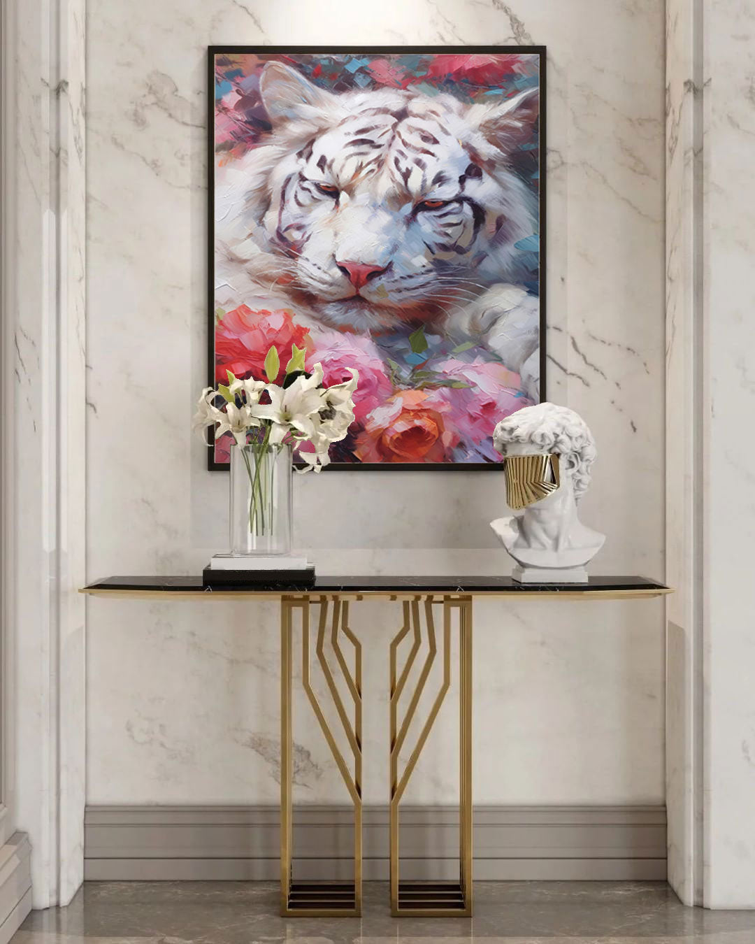 White Tiger in Blooming Roses